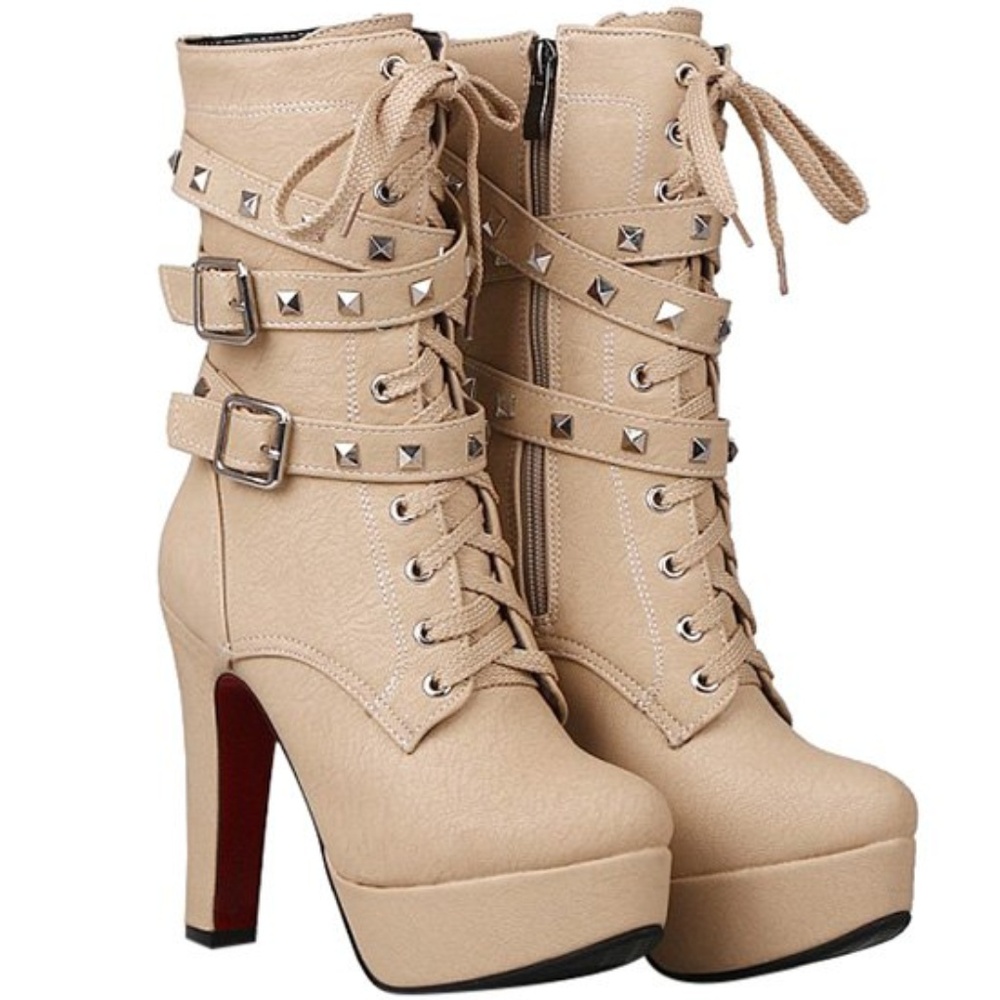 VERO CUOIO CHUNKY PLATFORM STUDDED ANKLE BOOTS
